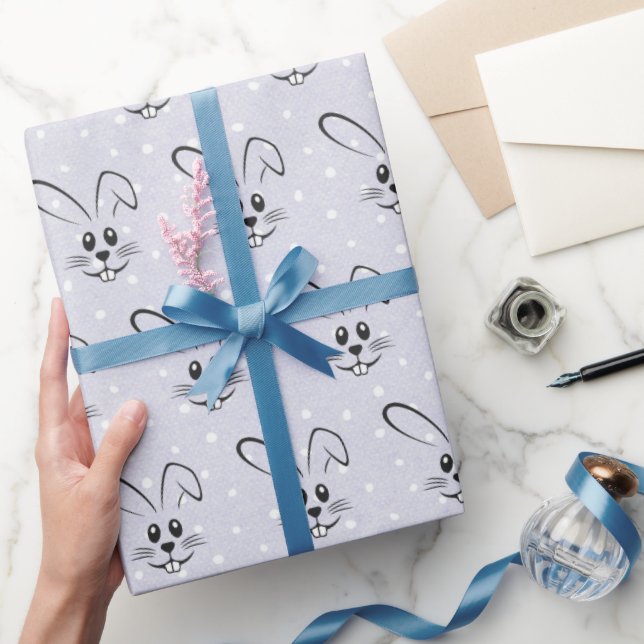 Cute Bunnies On Polka Dots Wrapping Paper (Gifting)