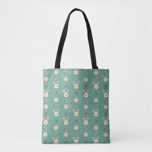 Cute Bunnies, Owls and Moths Tote Bag (Front)