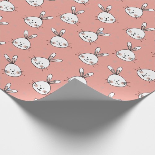 Cute Bunnies Pattern on Blush Pink Wrapping Paper