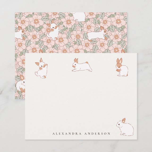 Cute Bunnies Personal Stationery Note Card (Front/Back)