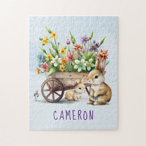 Cute Bunnies Personalized Boy Easter Jigsaw Puzzle