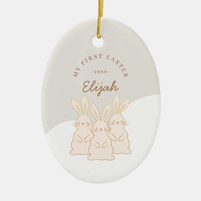 Cute Bunnies Personalized Easter Ceramic Ornament (Front)