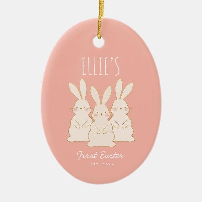 Cute Bunnies Personalized Easter  Ceramic Ornament (Front)