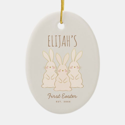 Cute Bunnies Personalized Easter  Ceramic Ornament