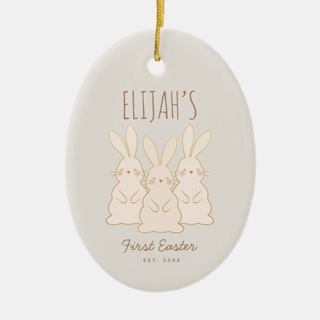 Cute Bunnies Personalized Easter  Ceramic Ornament (Front)