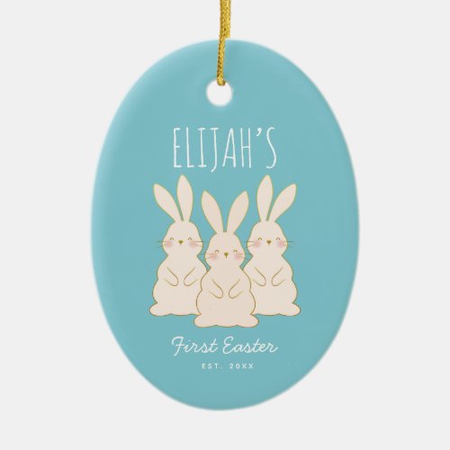 Cute Bunnies Personalized Easter  Ceramic Ornament