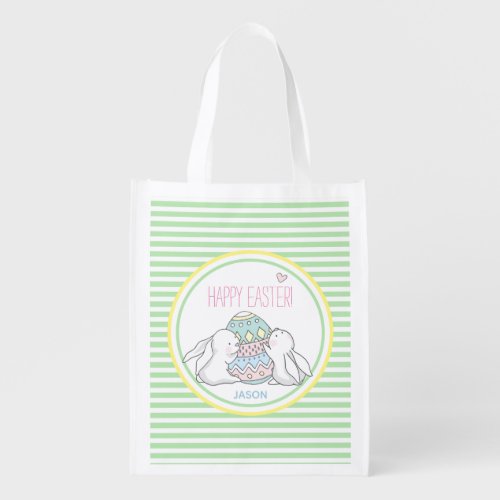 Cute Bunnies _ Personalized Easter Egg Hunt Grocery Bag