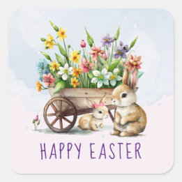 Cute Bunnies Personalized Easter Square Sticker