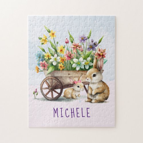 Cute Bunnies Personalized Girl Easter Jigsaw Puzzle