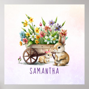Cute Bunnies Personalized Girl Easter Poster