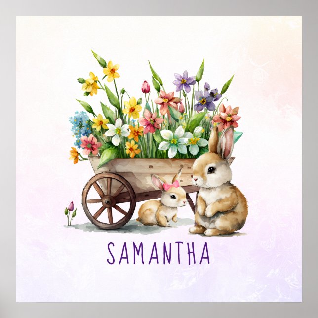 Cute Bunnies Personalized Girl Easter Poster (Front)