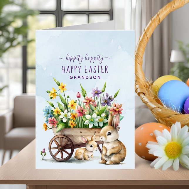 Cute Bunnies Personalized Grandson Easter Holiday Card (Cute Bunnies Personalized Grandson Easter Holiday Card)