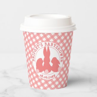 Cute Bunnies & Pink Gingham - Baby Shower Paper Cups