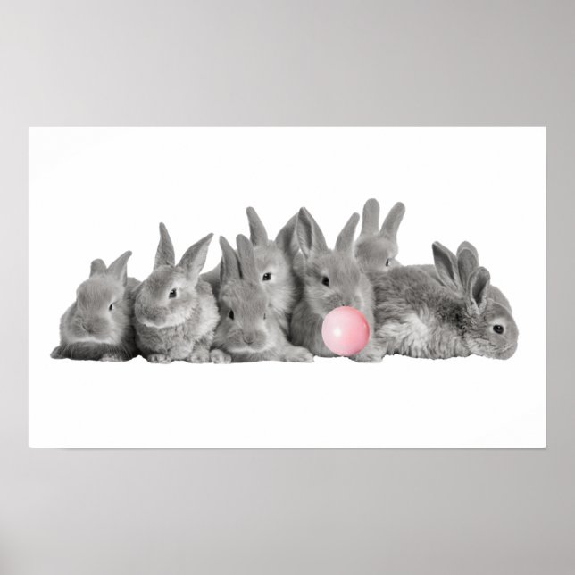 Cute Bunnies Rabbit Bubble Gum Nursery Child Poster (Front)