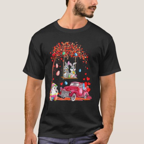 Cute Bunnies Red Truck With Easter Eggs Cute Easte T_Shirt