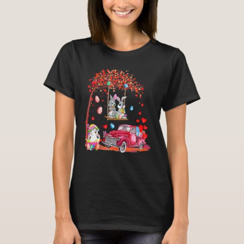 Cute Bunnies Red Truck With Easter Eggs Cute Easte T_Shirt