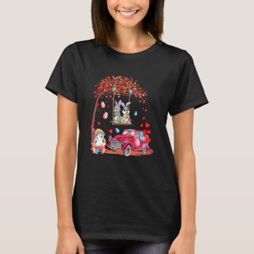 Cute Bunnies Red Truck With Easter Eggs Cute Easte T_Shirt