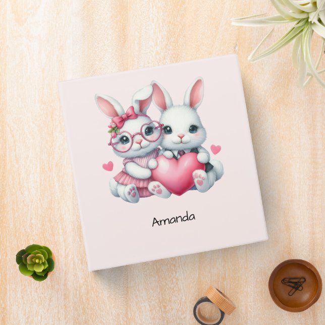  Cute Bunnies Sharing a Heart 3 Ring Binder (In Situ)