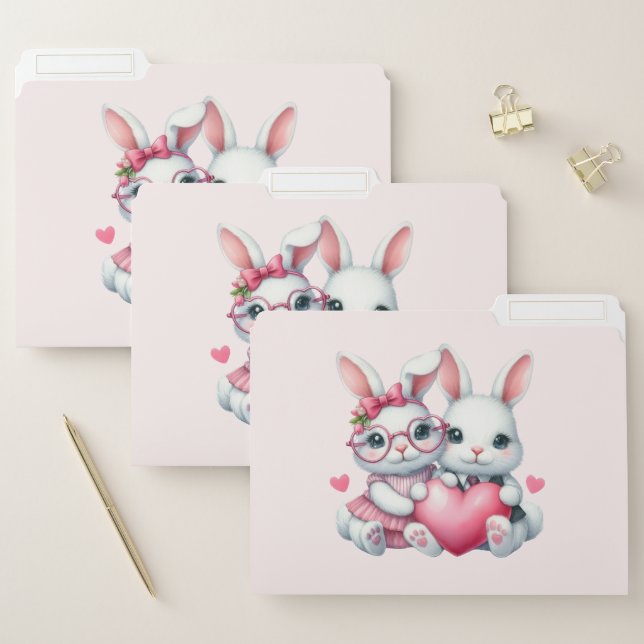 Cute Bunnies Sharing a Heart File Folder (Set)