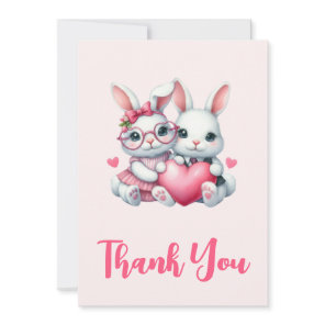 Cute Bunnies Sharing a Heart Party Thank You Card