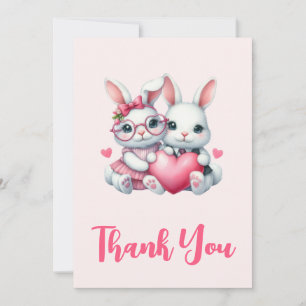 Cute Bunnies Sharing a Heart Party Thank You Card