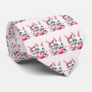 Cute Bunnies Sharing a Heart Pattern Neck Tie