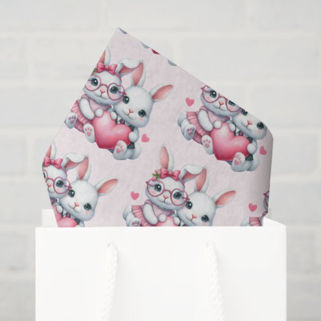 Cute Bunnies Sharing a Heart Pattern Tissue Paper (Gift Bag)