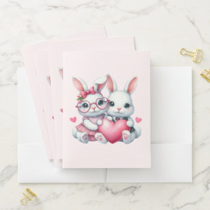 Cute Bunnies Sharing a Heart Pocket Folder