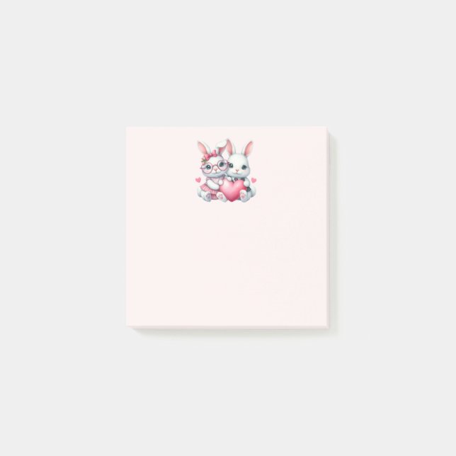 Cute Bunnies Sharing a Heart Post-it Notes (Front)