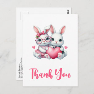 Cute Bunnies Sharing a Heart Thank You Postcard
