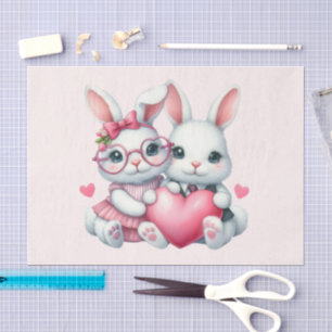 Cute Bunnies Sharing a Heart Tissue Paper