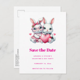 Cute Bunnies Sharing a Heart Valentine's Announcement Postcard