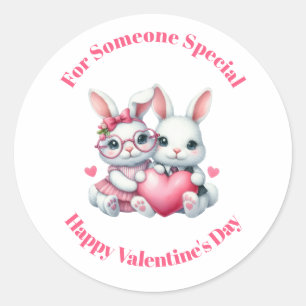 Cute Bunnies Sharing a Heart Valentine's Day Classic Round Sticker