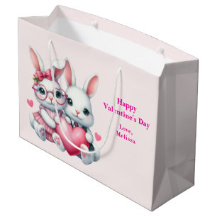 Cute Bunnies Sharing a Heart Valentine's Day Large Gift Bag
