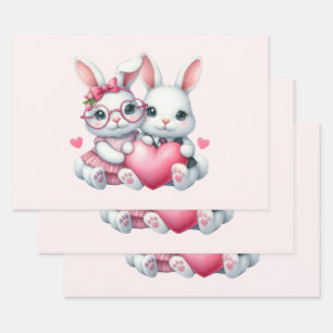 Cute Bunnies Sharing a Heart Wrapping Paper Sheets
