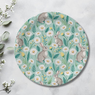 Cute Bunnies Sitting Among White Daisies Paper Plates