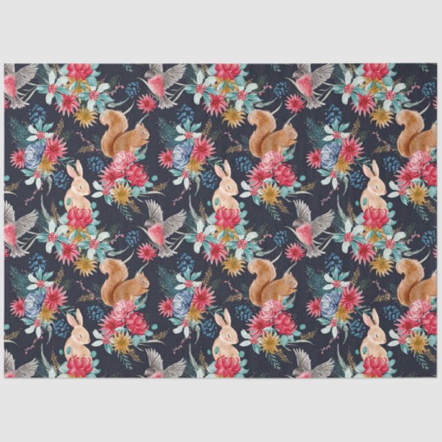 Cute Bunnies & Squirrels Christmas Tissue Paper (Front)