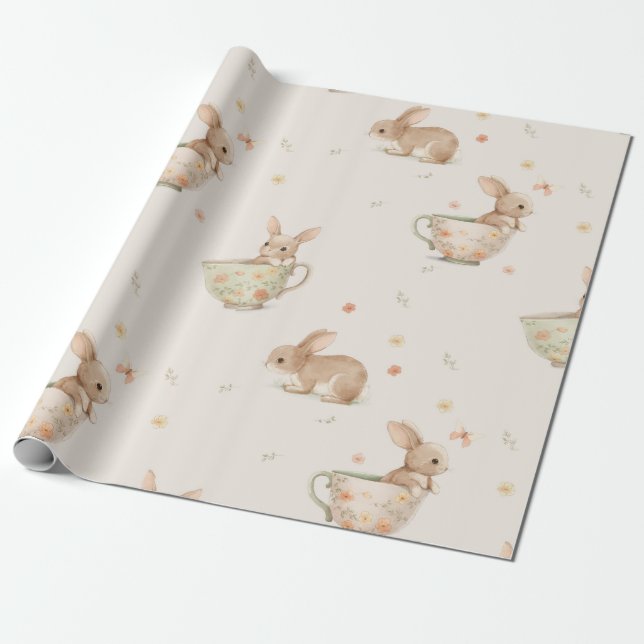 cute bunnies tea party wrapping paper (Unrolled)