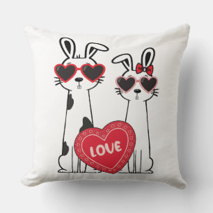 Cute Bunnies Wearing Heart Glasses Throw Pillow