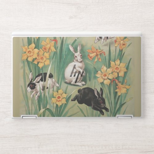 Cute Bunnies with Daffodil Flowers Antique Easter HP Laptop Skin