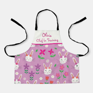 Cute Bunnies with flowers chef in training  Apron