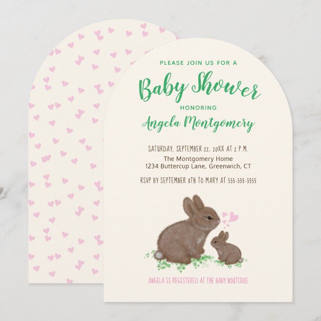 Cute Bunnies with Hearts Baby Shower Invitation (Front/Back)