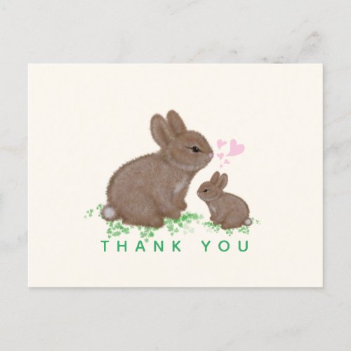 Cute Bunnies with Hearts Baby Shower Thank You Postcard
