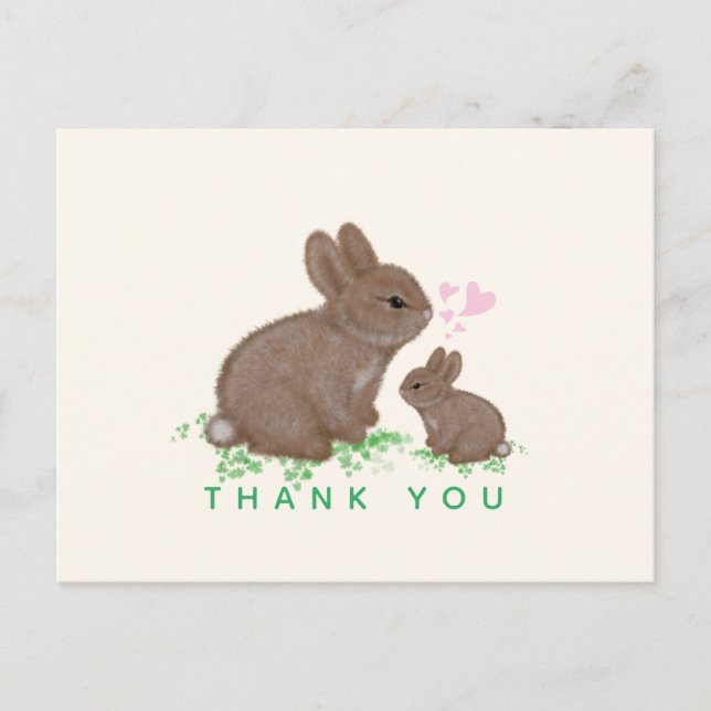 Cute Bunnies with Hearts Baby Shower Thank You Postcard (Front)