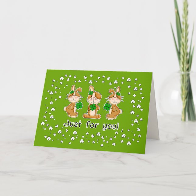 Cute Bunnies with Shamrocks St. Patrick's Day Card (Front)