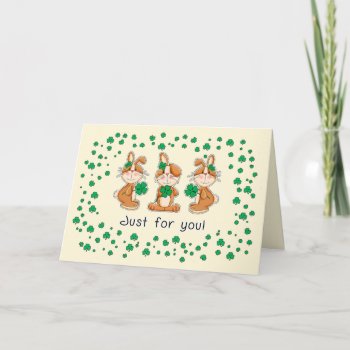 Cute Bunnies With Shamrocks St. Patrick's Day  Card by artofmairin at Zazzle