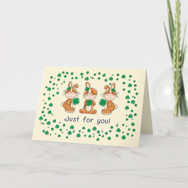 Cute Bunnies with Shamrocks St. Patrick's Day  Card (Front)