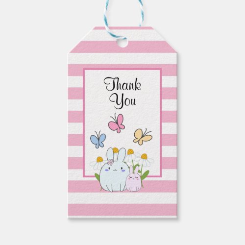 Cute Bunnies with Spring Daisies and Butterflies Gift Tags