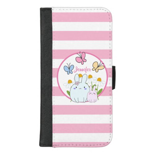 Cute Bunnies with Spring Daisies and Butterflies iPhone 87 Plus Wallet Case