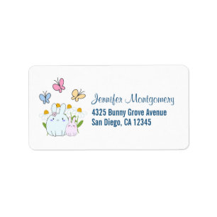 Cute Bunnies with Spring Daisies and Butterflies Label
